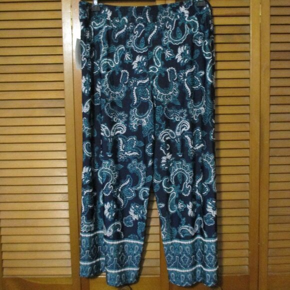 JohnPaulRichard NEW wide leg crop pants, pull on stretchy navy blue size XL - Picture 7 of 8